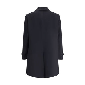 Lardini Black Fleece Wool Trench Coat