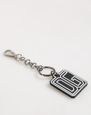 Dolce & Gabbana Black White DG Rubber Logo Silver Men Keychain Keyring