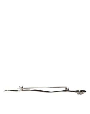 Dolce & Gabbana Silver Brass Crystal Spilla Serpente Mens Brooch Pin