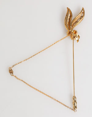 Dolce & Gabbana Gold Tone 925 Sterling Silver Crystal Chain Pin Brooch