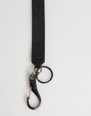 Dolce & Gabbana Black Yellow Polyester DG Logo Silver Keychain Keyring