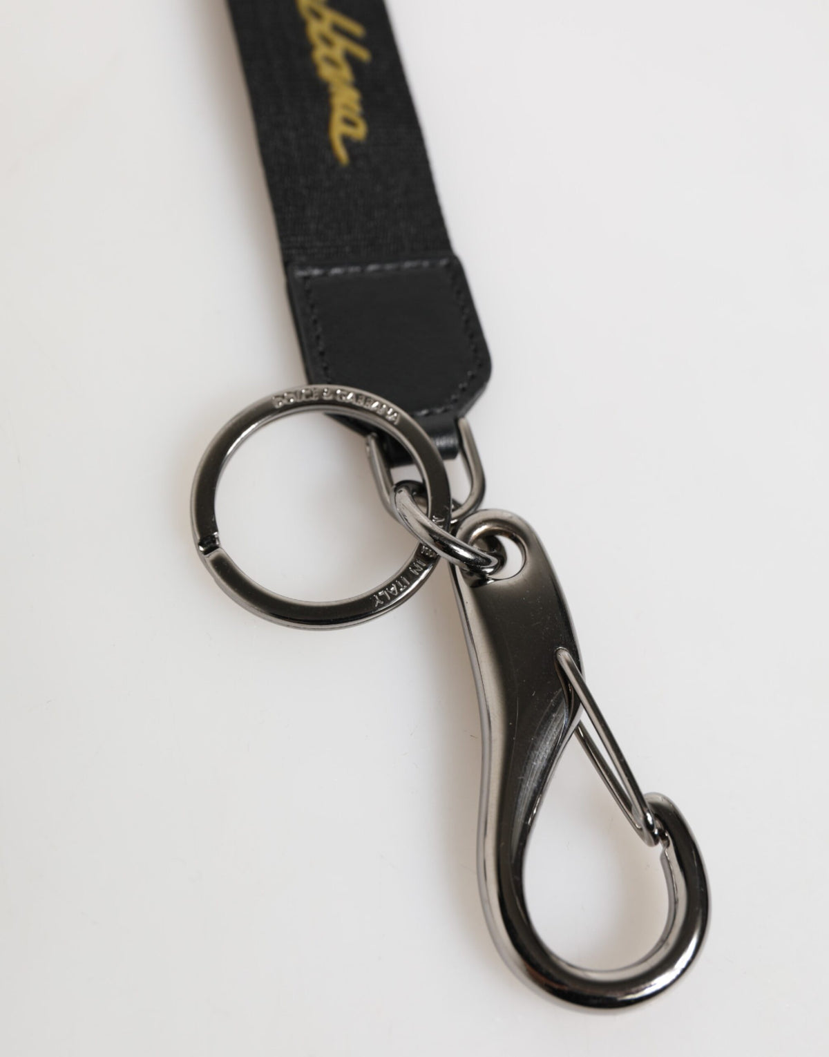 Dolce & Gabbana Black Yellow Polyester DG Logo Silver Keychain Keyring