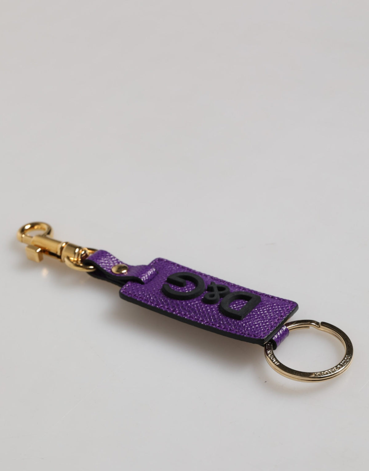 Dolce & Gabbana Purple DG Logo Leather Gold Tone Metal Keyring Keychain
