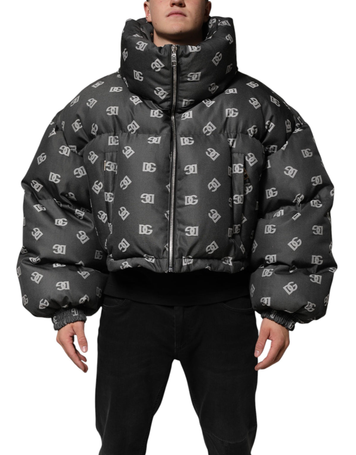 Dolce & Gabbana Black DG Monogram Full Zip Puffer Men Jacket