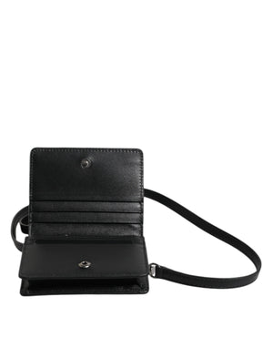 Dolce & Gabbana Black Leather Bifold Card Holder Crossbody Men Borse Bag