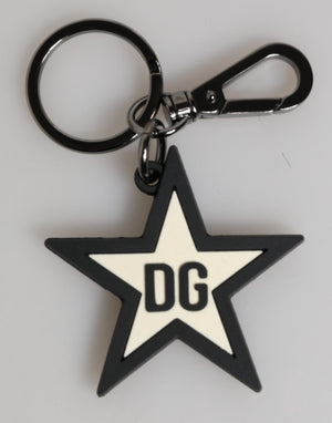 Dolce & Gabbana White Black DG Logo Star Rubber Men's Keychain Keyring