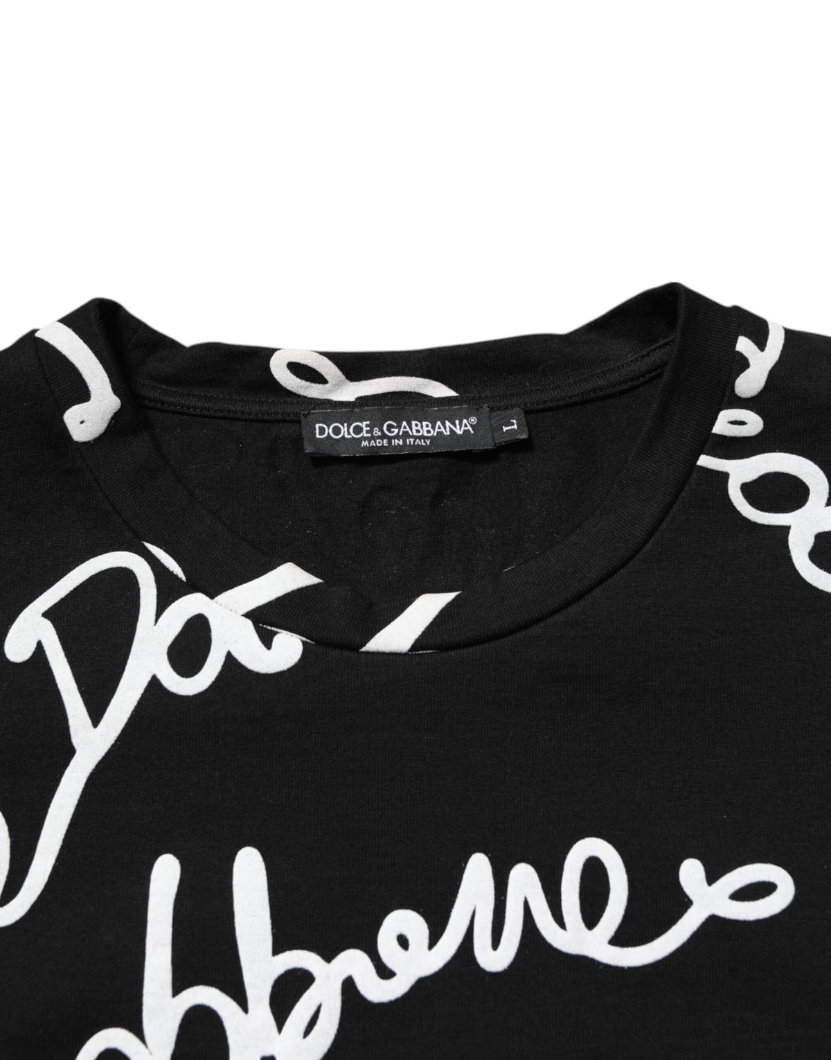 Dolce & Gabbana Black Logo Print Cotton Crew Neck T-shirt