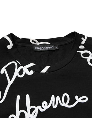 Dolce & Gabbana Black Logo Print Cotton Crew Neck T-shirt