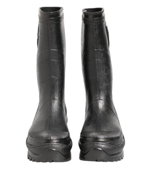 Dolce & Gabbana Metallic Black Pull On Rain Boots Men Shoes