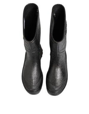 Dolce & Gabbana Metallic Black Pull On Rain Boots Men Shoes