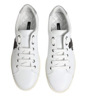 Dolce & Gabbana White Crown Bee Leather Low Top Sneakers Shoes