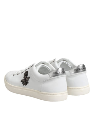 Dolce & Gabbana White Crown Bee Leather Low Top Sneakers Shoes