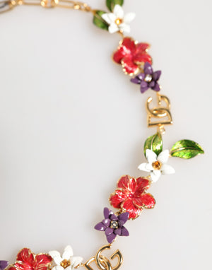 Dolce & Gabbana Gold Brass Logo Detail Floral Fashion Jewelry Necklace