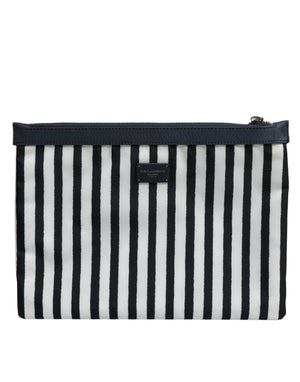 Dolce & Gabbana Black White Striped Logo Plaque Clutch Borse Pouch Bag