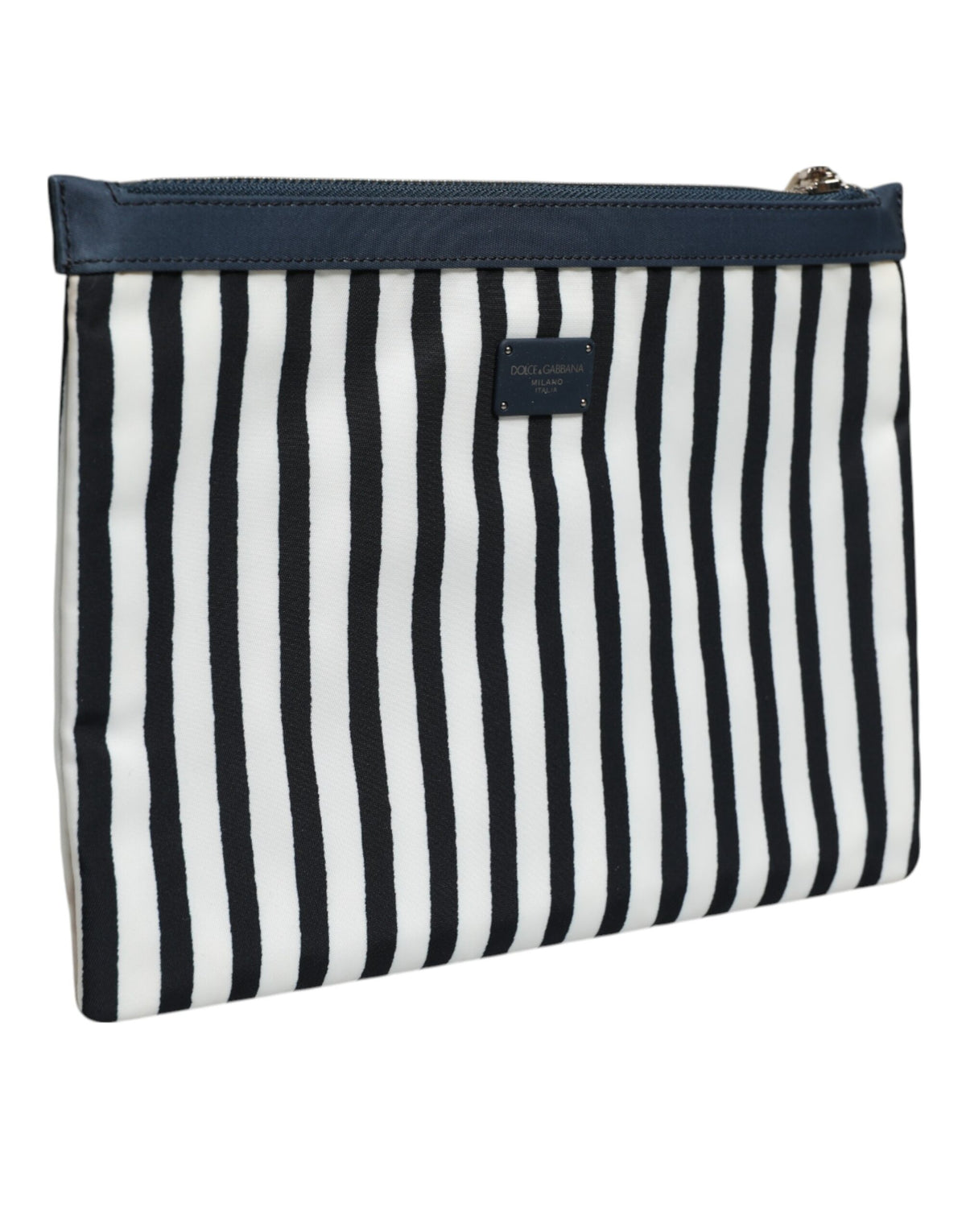 Dolce & Gabbana Black White Striped Logo Plaque Clutch Borse Pouch Bag