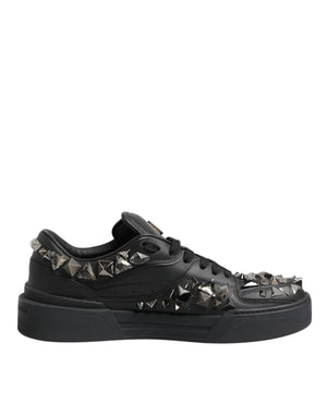 Dolce & Gabbana Black Leather Studded Low Top Sneakers Shoes
