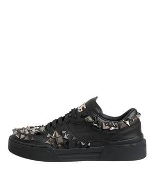 Dolce & Gabbana Black Leather Studded Low Top Sneakers Shoes