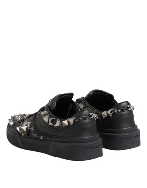 Dolce & Gabbana Black Leather Studded Low Top Sneakers Shoes