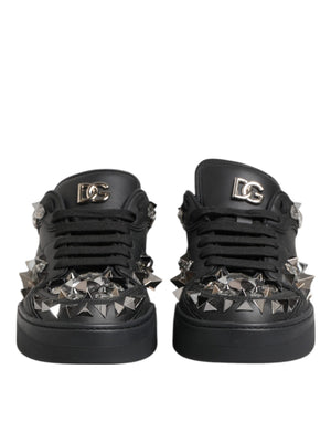 Dolce & Gabbana Black Leather Studded Low Top Sneakers Shoes