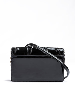 Ferrari Black GT patent leather bag with chain