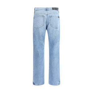 7FOR Light Blue Cotton Straight-Leg Jeans