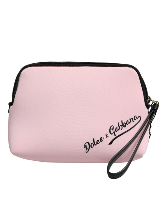 Dolce & Gabbana Pink Solid Nylon DG Logo Print Clutch Zip Borse Pouch Bag