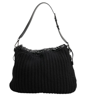 Dolce & Gabbana Black Cashmere Knitted Leather Shoulder Women Borse Bag