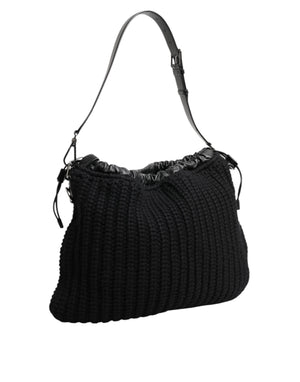 Dolce & Gabbana Black Cashmere Knitted Leather Shoulder Women Borse Bag
