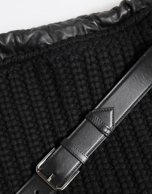 Dolce & Gabbana Black Cashmere Knitted Leather Shoulder Women Borse Bag