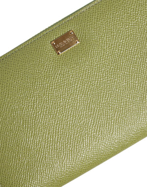 Dolce & Gabbana Green Leather Logo Plaque Zip Around Continenta Wallet