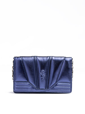 Ferrari Metal blue GT patent leather bag with chain