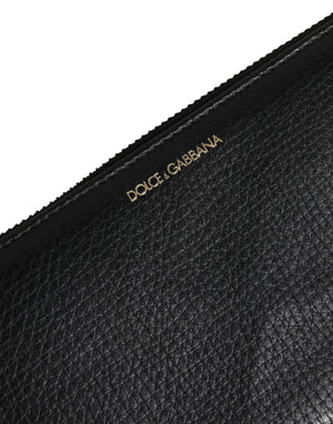 Dolce & Gabbana Black Calfskin Leather Logo Zip Around Continental Wallet