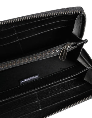 Dolce & Gabbana Black Gray Leopard Leather Zip Around Continental Wallet