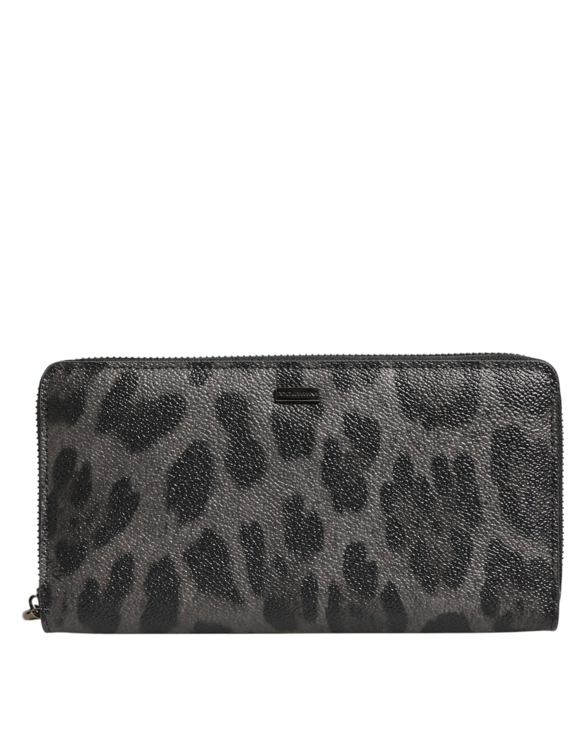 Dolce & Gabbana Black Gray Leopard Leather Zip Around Continental Wallet