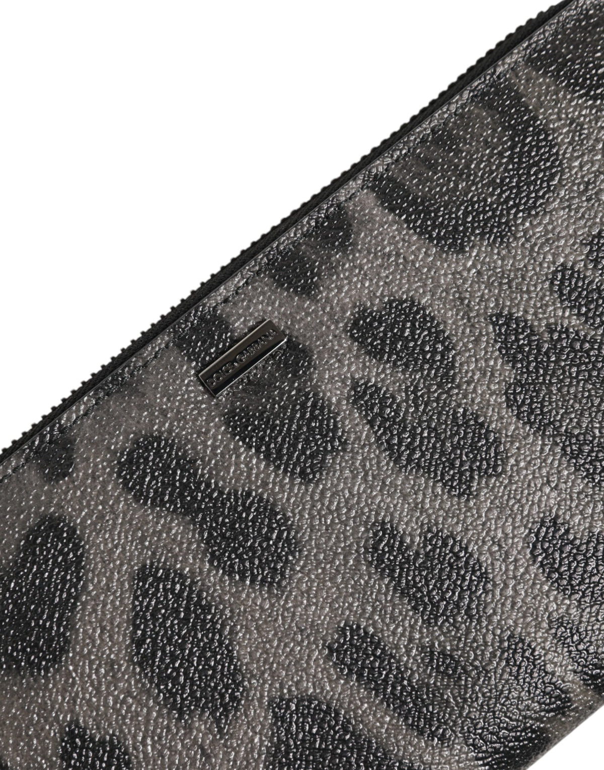 Dolce & Gabbana Black Gray Leopard Leather Zip Around Continental Wallet