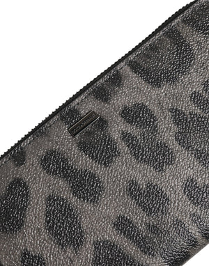 Dolce & Gabbana Black Gray Leopard Leather Zip Around Continental Wallet