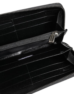 Dolce & Gabbana Black Gray Leopard Leather Zip Around Continental Wallet