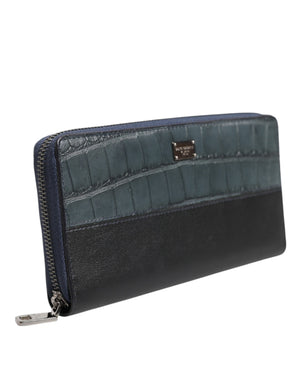 Dolce & Gabbana Black Blue Exotic Leather Men Continental Clutch Wallet