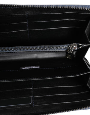Dolce & Gabbana Black Blue Exotic Leather Men Continental Clutch Wallet