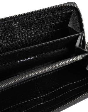Dolce & Gabbana Black Leather #DGFAMILY Zipper Continental Mens Wallet