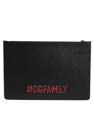 Dolce & Gabbana Black Leather #DGFAMILY Embellished Men Clutch Pouch Bag