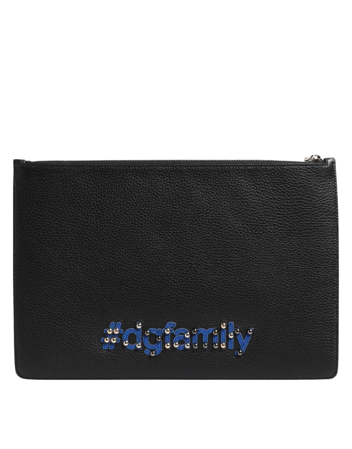 Dolce & Gabbana Black Leather #DGFAMILY Embellished Men Clutch Pouch Bag