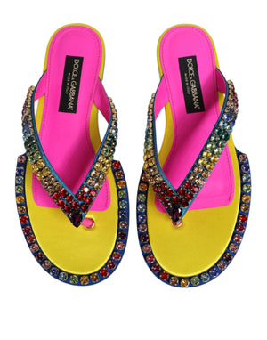Dolce & Gabbana Multicolor Rhinestone Flip Flop Flat Sandals Shoes