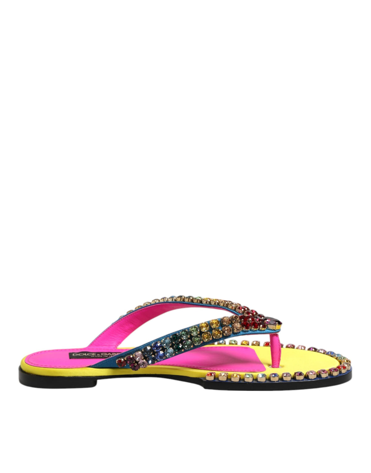 Dolce & Gabbana Multicolor Rhinestone Flip Flop Flat Sandals Shoes