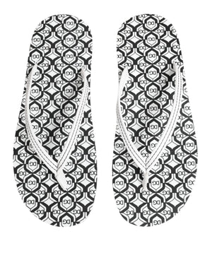 Dolce & Gabbana Black White Logo Beachwear Flats Slipper Shoes