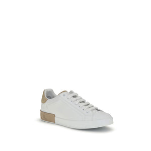 Dolce & Gabbana White Calf Leather Bos Taurus Low Top Sneakers
