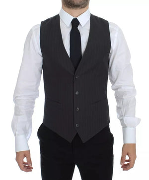 Dolce & Gabbana Gray Striped Formal Dress Gilet Vest