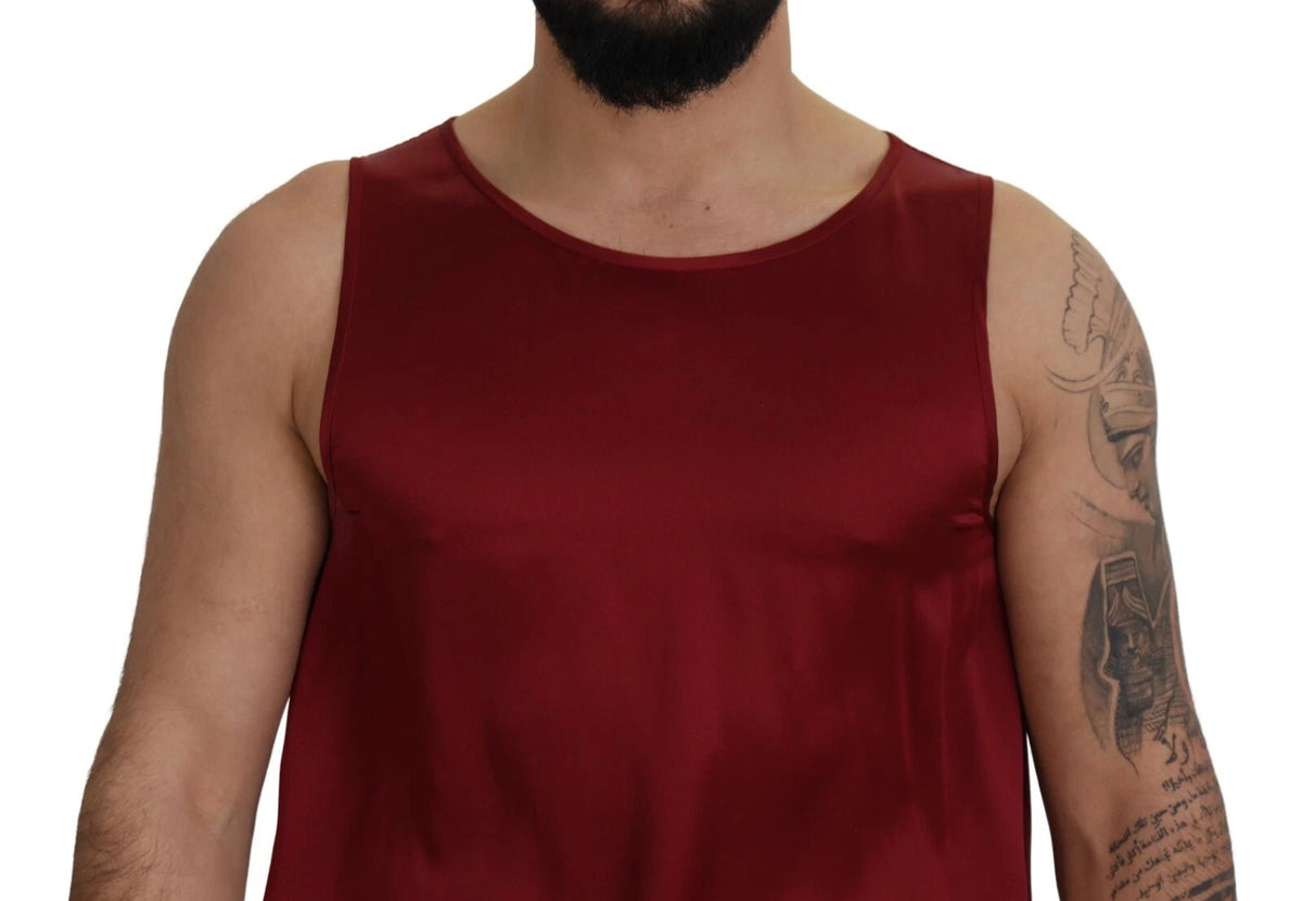 Dolce & Gabbana Red Round Neck Sleeveless Silk T-shirt
