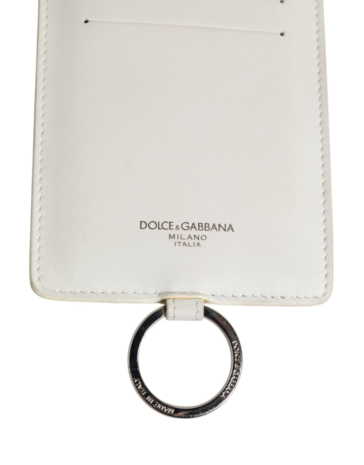 Dolce & Gabbana White Calf Leather Lanyard Logo Card Holder Men Wallet