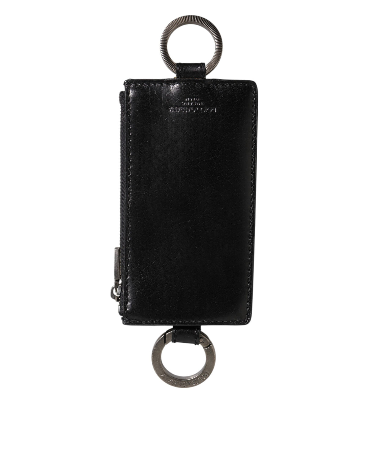 Dolce & Gabbana Black Leather Logo Embossed Lanyard Card Holde Wallet